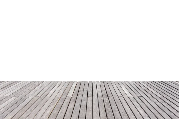 Decking de madeira exterior velho ou piso isolado em branco. Salvos — Fotografia de Stock