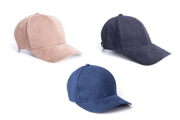 Stäng upp nya brun, svart och blå baseball hat isolerad på whit — Stockfoto