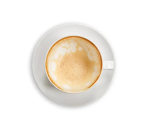 Вид зверху порожня біла чашка кави (пізня кава). Ізольовані на білому — стокове фото