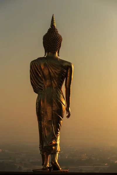 Statua buddha dorata nel tempio tailandese, Wat Phra That Khao Noi in N — Foto Stock