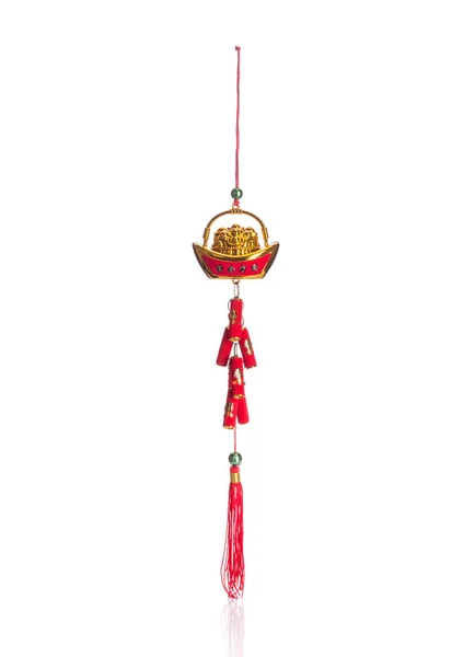 白で隔離ゴールドと赤中国の新年装飾 — ストック写真