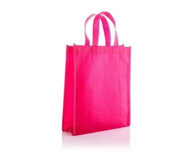 Pembe pamuk çanta. Stüdyo izole üzerinde beyaz vurdu 