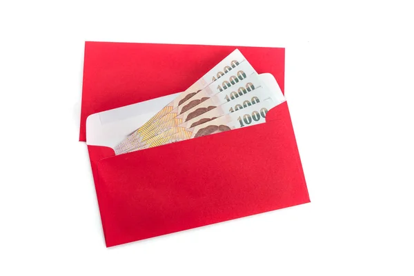 Envelope vermelho uso no festival de ano novo chinês no branco — Fotografia de Stock