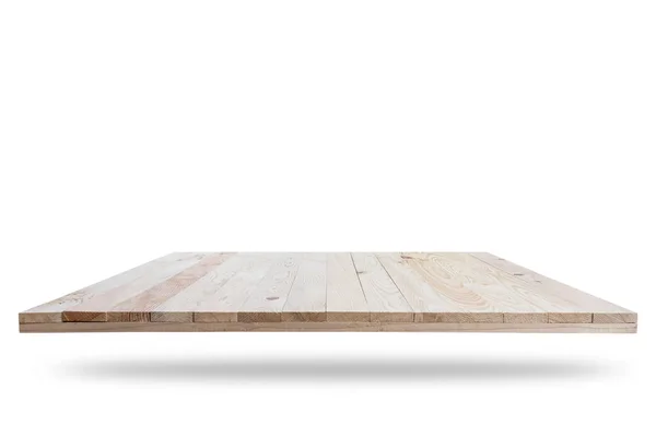 Piano vuoto di tavolo o bancone in legno isolato su sfondo bianco — Foto Stock