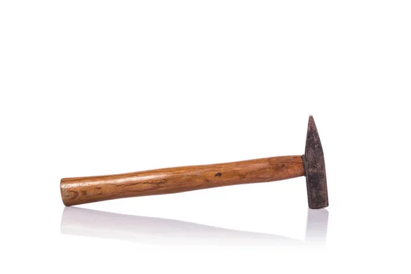 Old steel hammer with wood handle. Studio shot isolated on white — Stock Photo, Image