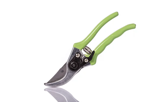 New green secateurs. Studio shot isolated on white — Stock Photo, Image