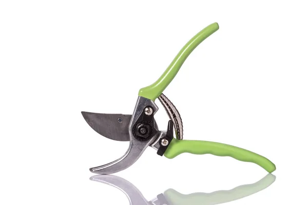 New green secateurs. Studio shot isolated on white — Stock Photo, Image