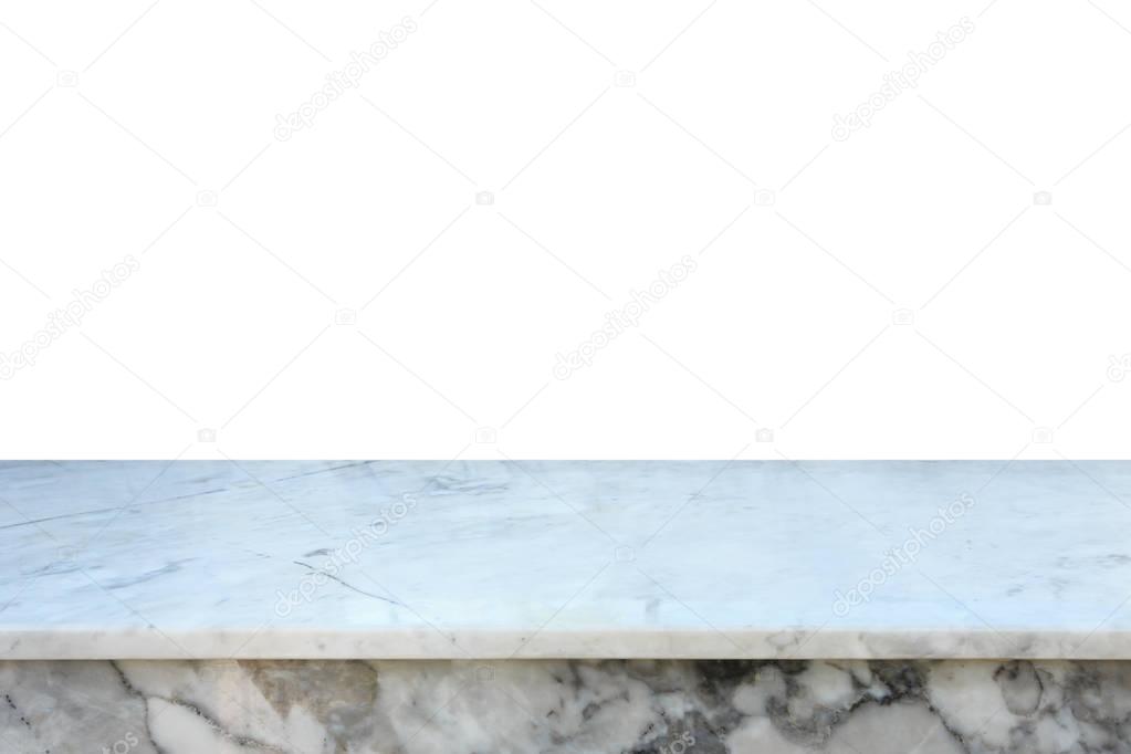 Empty free space of top marble counter or table isolated on whit
