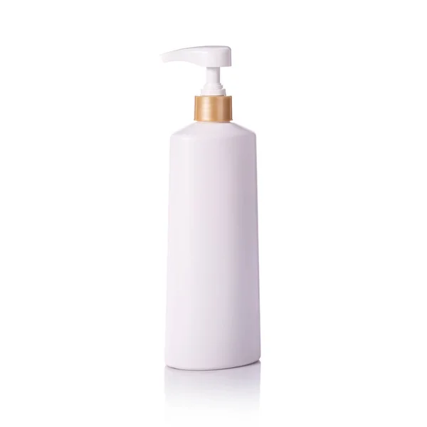 Lege witte plastic pomp fles gebruikt voor shampoo of zeep. Studio — Stockfoto