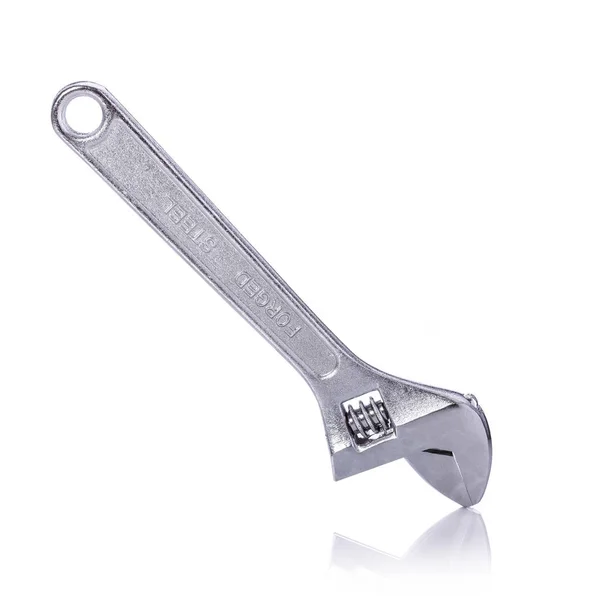 New silver adjustable wrench. Studio shot isolated on white — Stock Photo, Image