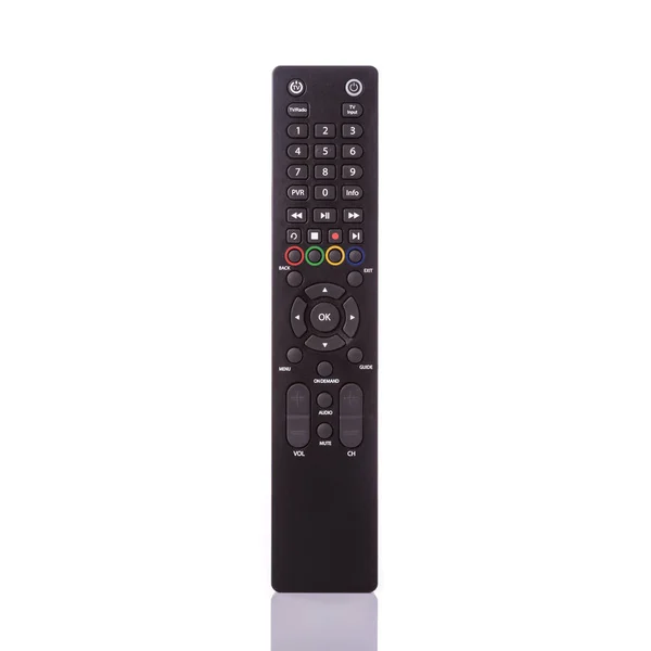 Black remote control for television. Studio shot isolated on whi — Stock Photo, Image