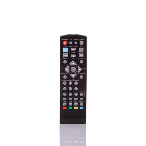 Black remote control for television. Studio shot isolated on whi — Stock Photo, Image