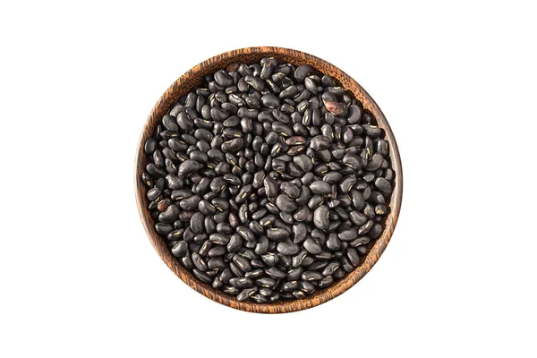 Top view black bean in bowl. Isolated on white. Saved with clipp — Stock Photo, Image
