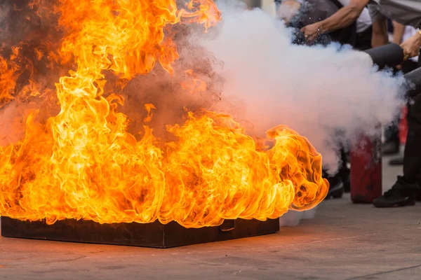 Thaise mensen in de brandblusser preventieve training program, veiligheidsconcept. Focus op brand lade — Stockfoto