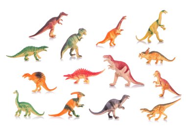 Silikon veya plastik oyuncak dinozor topluluğu. Stüdyo vurdu ve