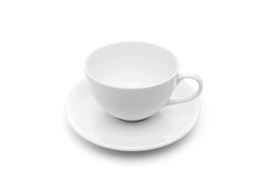 Beyaz yeni boş kahve fincanı veya fincan sıcak bir içecek için. Stüdyo vurdu ve