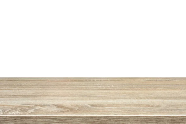 Tavolo o bancone in legno marrone isolato su sfondo bianco. Per — Foto Stock