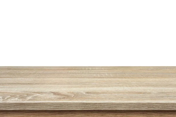 Tavolo o bancone in legno marrone isolato su sfondo bianco. Per — Foto Stock