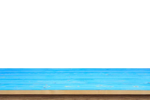 Blå träbord eller counter isolerad på vit bakgrund. För p — Stockfoto