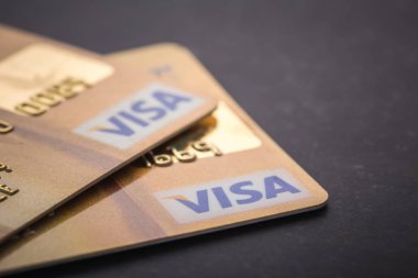 Phuket, Tayland - 3 Eylül: Makro kredi kartı, Visa kart. Seçici odak. Stüdyo Phuket 3 Eylül 2017 üzerinde vurdu..