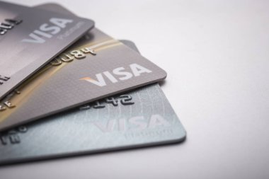 Phuket, Tayland - 3 Eylül: Makro kredi kartı, Visa kart. Seçici odak. Stüdyo Phuket 3 Eylül 2017 üzerinde vurdu..