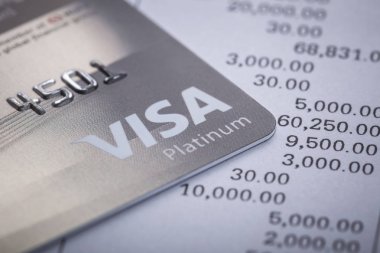 Phuket, Tayland - 3 Eylül: Makro kredi kartı, Visa kart. Seçici odak. Stüdyo Phuket 3 Eylül 2017 üzerinde vurdu..