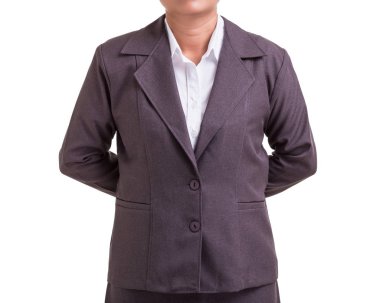 Gri elbiseli beyaz izole işkadını portresi