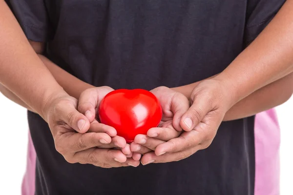 Love mom or love heart concept : Daughter and mother holding red — Stock Photo, Image