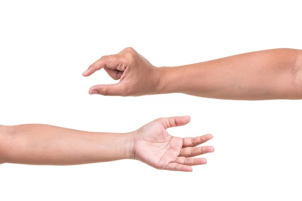 Mano humana mostrando gestos o signo aislado en blanco —  Fotos de Stock