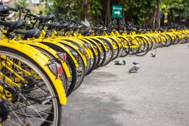 Phuket, Tayland - 13 Ocak 2018: Sarı Bisiklet parkin