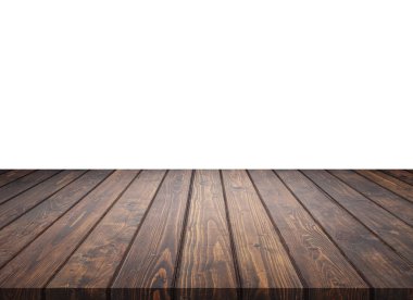 Boş tablosunun üst kısmındaki sayaç üzerinde beyaz izole ahşap. Kaydedilen 