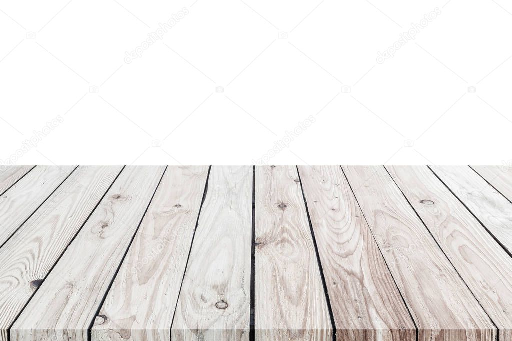 mpty top of wooden table counter isolated on white. Saved with c