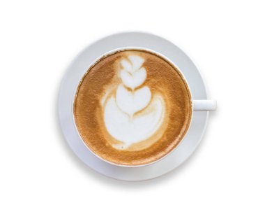 Sıcak latte kahve beyaz Kupası'nda en iyi görünümü. Beyaz izole. Sa