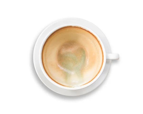 Az üres fehér kávéscsésze latte hab után Bármixer felülnézet — Stock Fotó