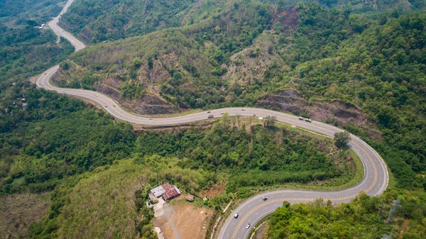 Asphalt road on the hill in Phetchabun province, Thailand. Aeria