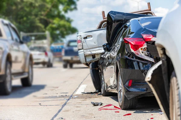 Modern car accident involving many cars on the road in Thailand — Stock Photo, Image
