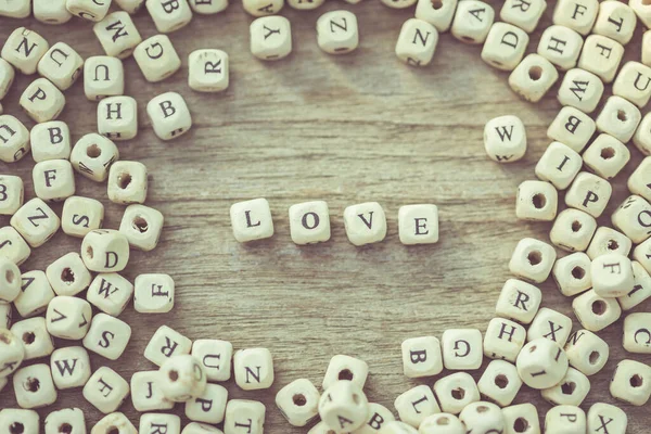 Macro Amor Palavra Letras Alfabeto Inglês Branco Prancha Madeira — Fotografia de Stock