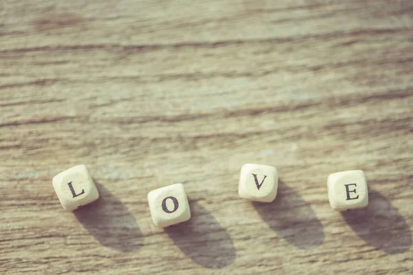 Macro Love Parola Lettere Bianche Alfabeto Inglese Tavola Legno — Foto Stock