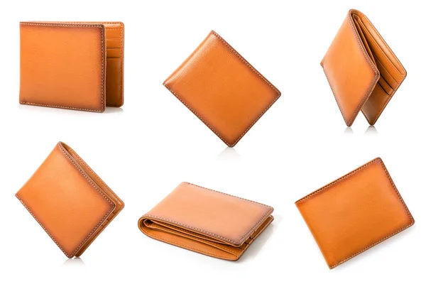 New Leather Brown Men Wallet Isolated White Background — Stock Photo, Image