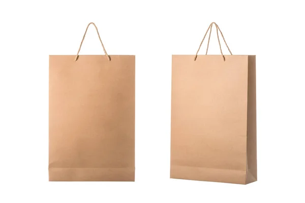 ショッピングのための新しい空白の茶色の紙袋 白い背景に隔離されたスタジオショット — ストック写真