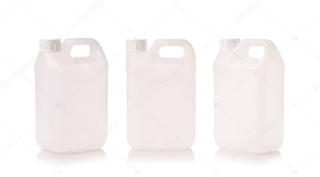 Blank white plastic bottle container. Studio shot isolated on white background