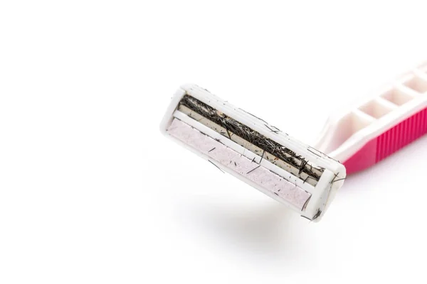 Close Pink Used Razor Blade Studio Shot Isolated White Background — Stock Photo, Image