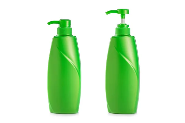 Frasco Bomba Plástico Verde Branco Usado Para Shampoo Sabão Estúdio — Fotografia de Stock