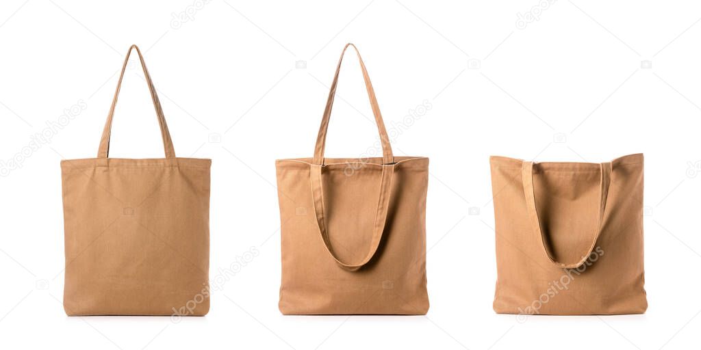 New blank brown cotton bag isolated on white background