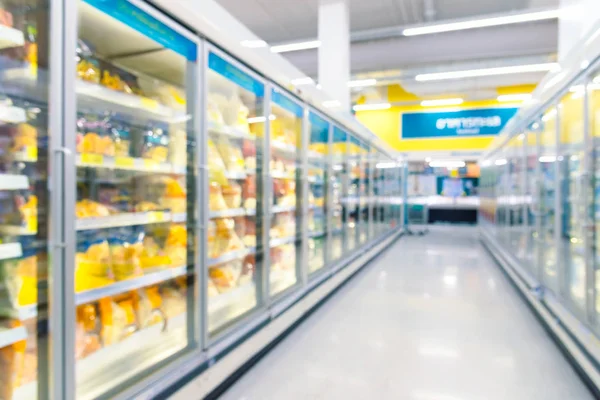 Alimentos Congelados Congelador Supermercado Fundo Desfocado Para Seu Design — Fotografia de Stock
