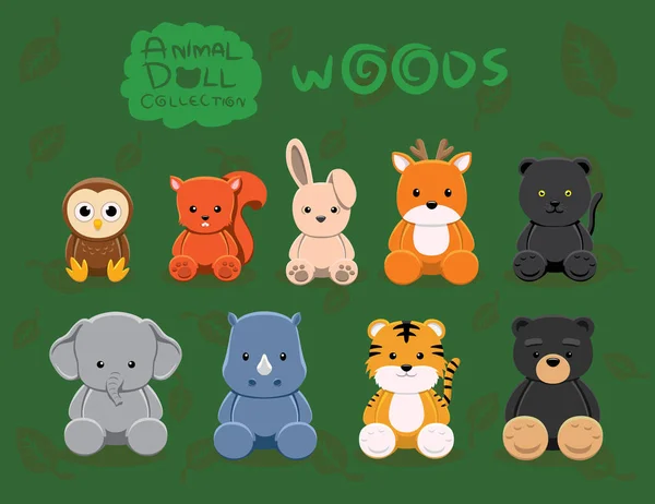 Wood Animal Doll Set Cartoon Vector Illustration — Stock Vector