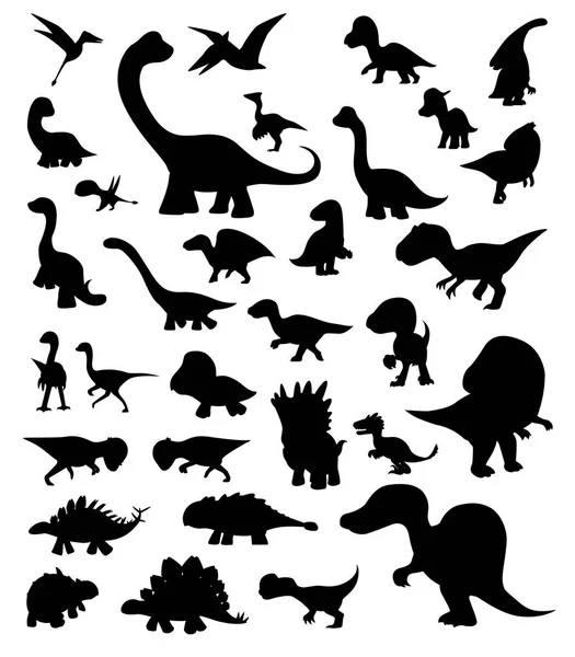 Vector Siluetas Dibujos Animados Dinosaurios — Archivo Imágenes Vectoriales