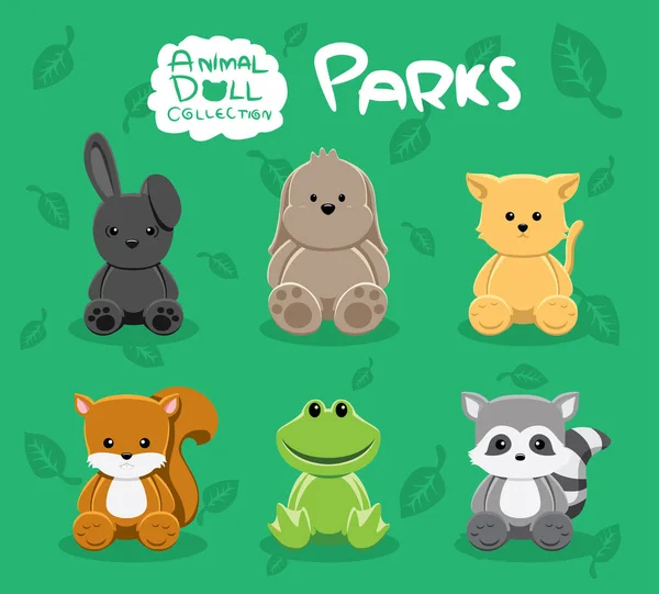Park Animal Doll Set Cartoon Vector Illustration — Stock Vector