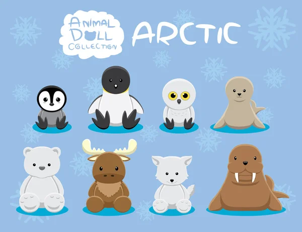 Animal Dolls Arctic Set Cartoon Vector Illustration — Stock Vector