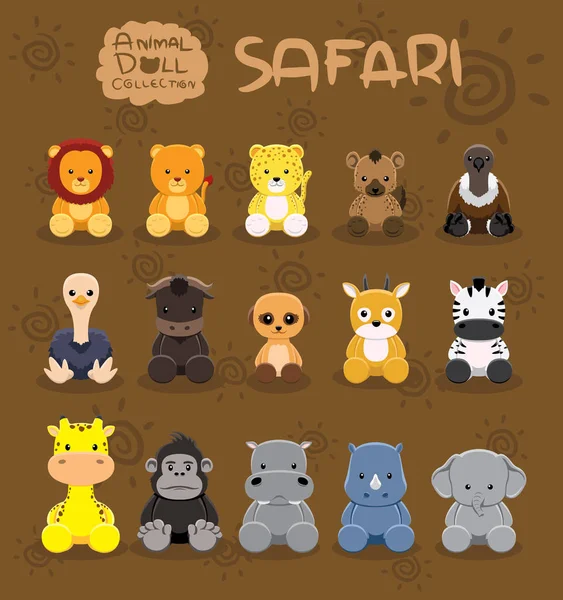 Animal Dolls Safari Set Cartoon Vector Illustration — Stock Vector